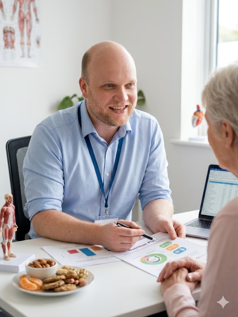 Olaf Tapken im Beratungsgespräch mit einer Patientin in der Praxis Ernährungstherapie Ostfriesland